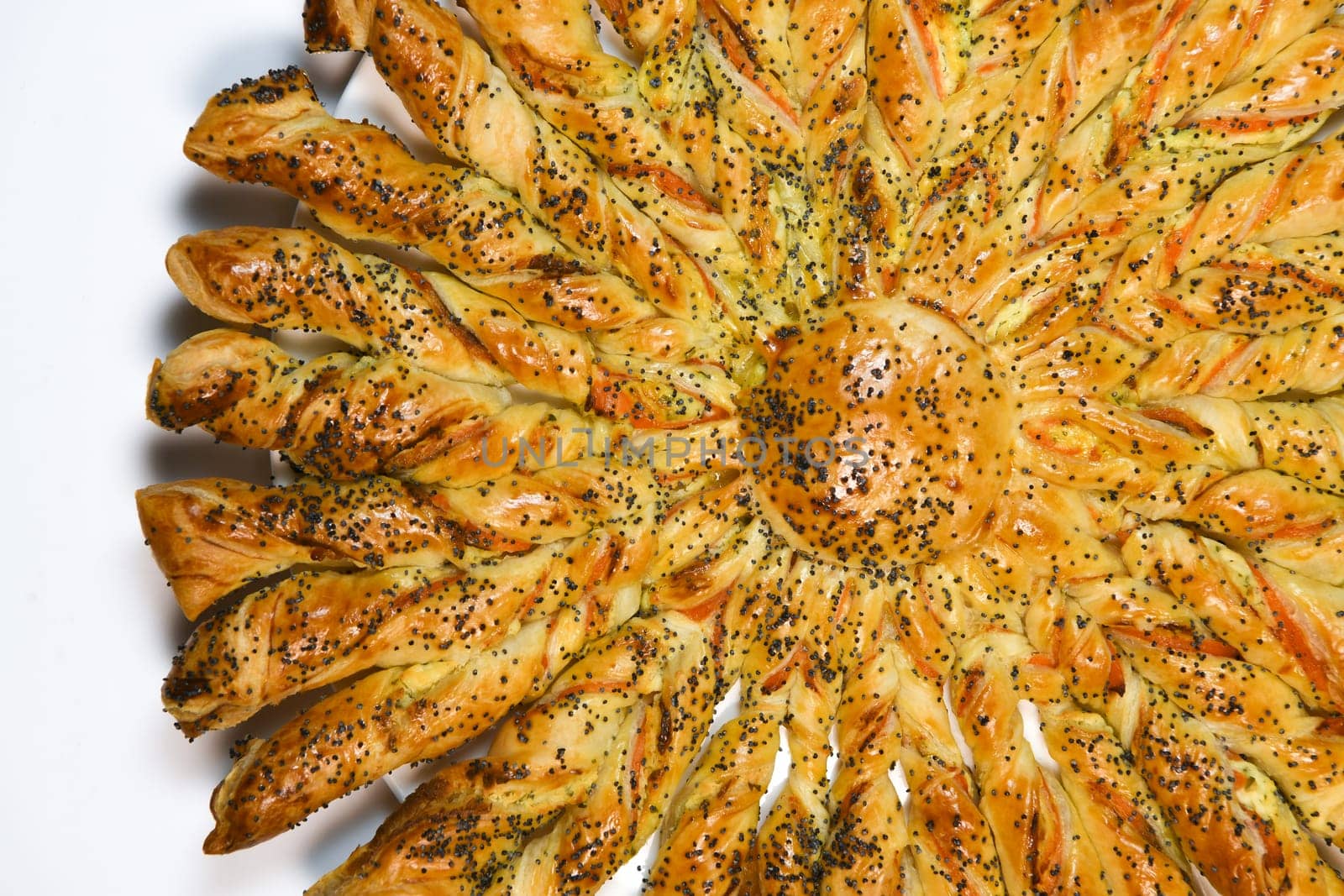 Sun recipe in puff pastry with smoked salmon and boursin cheese. High quality photo