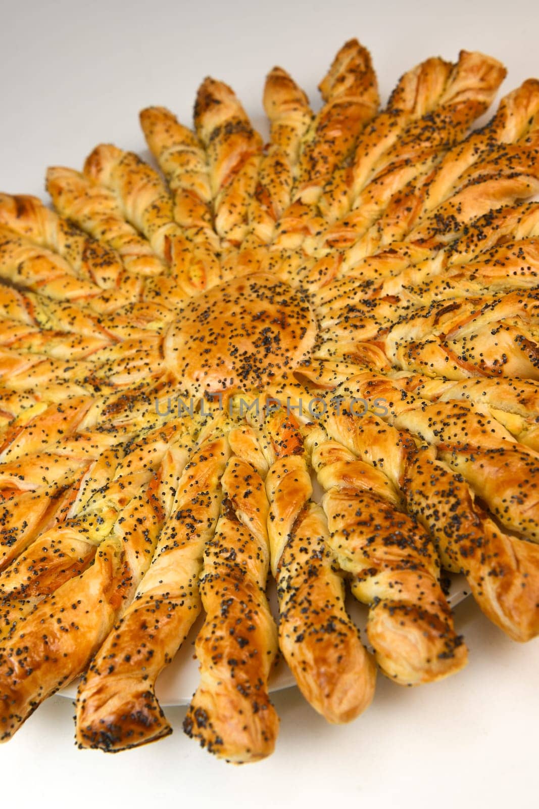 Sun recipe in puff pastry with smoked salmon and boursin cheese. High quality photo