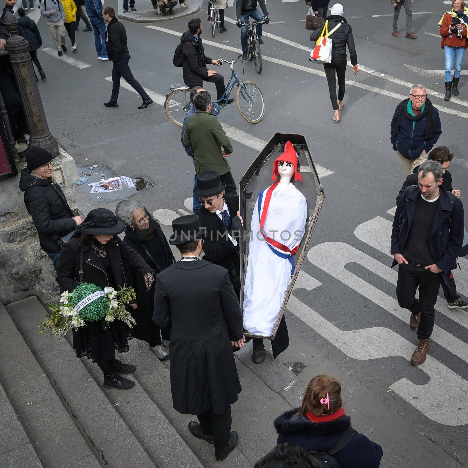 France, Paris, 2023-03-23. Demonstration, Strike, Ninth day of mobilisation against the pension reform. The Parisian procession, near Republique Place. by FreeProd