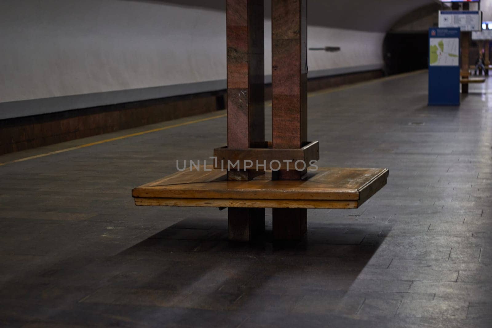 Metro station benches for rest. Underground. Metropolitan. Travel by public transport.