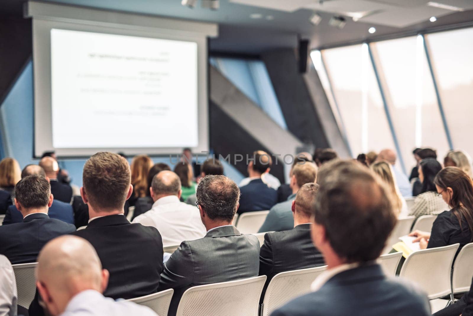 Round table discussion at business convention and Presentation. Audience at the conference hall. Business and entrepreneurship symposium.