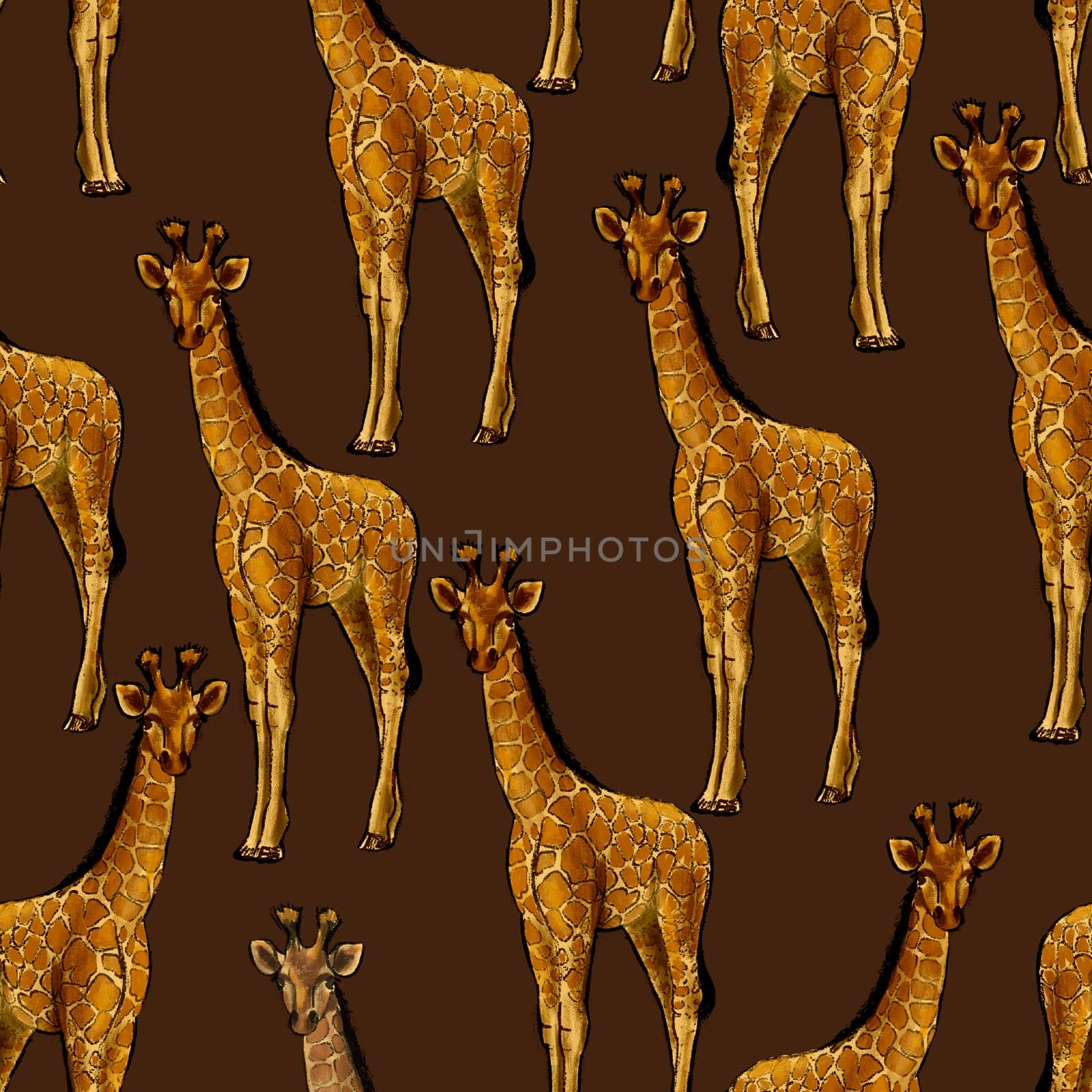 Seamless pattern with African giraffes in sketch technique by maryna_rt