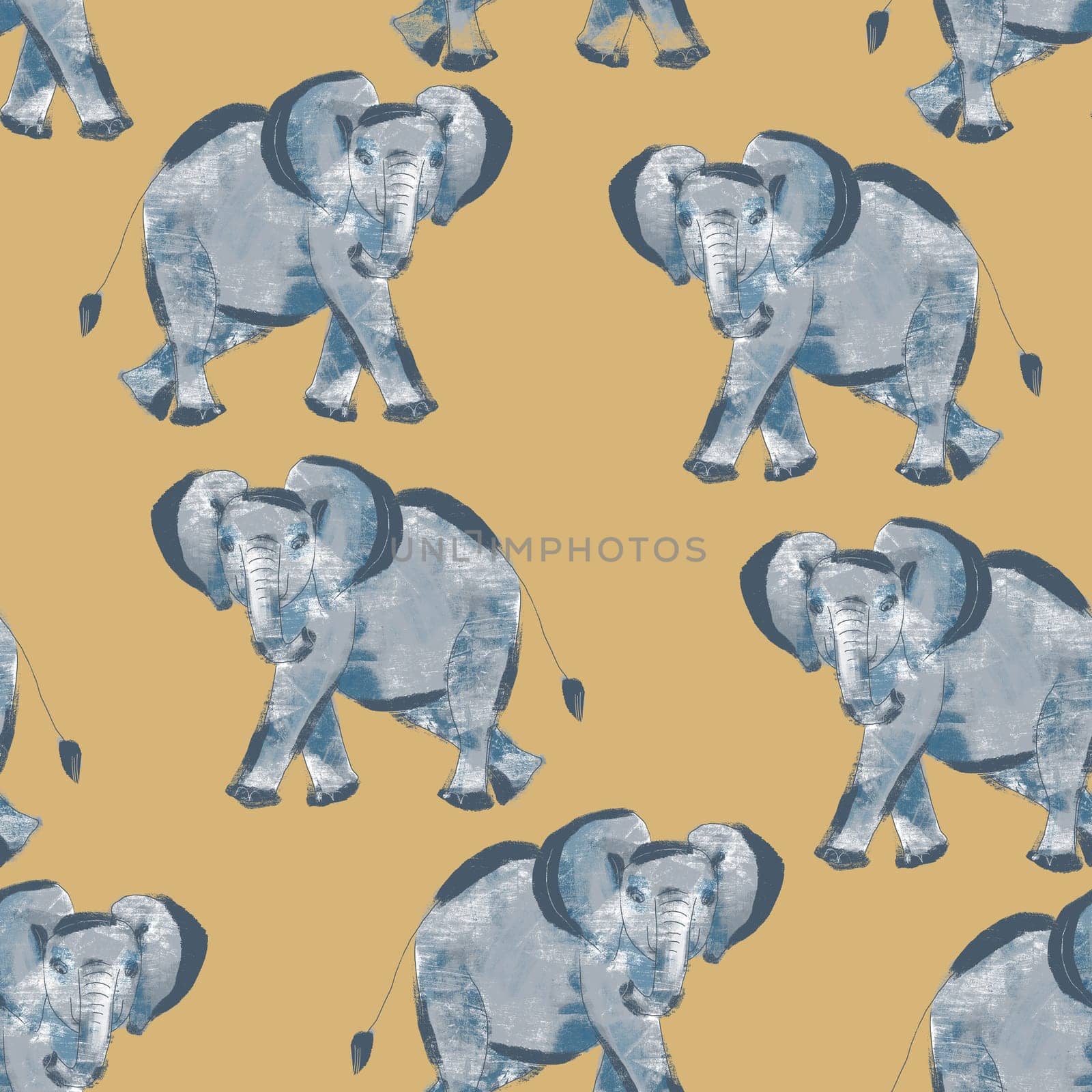Seamless pattern with elephants Design with textured animals by maryna_rt
