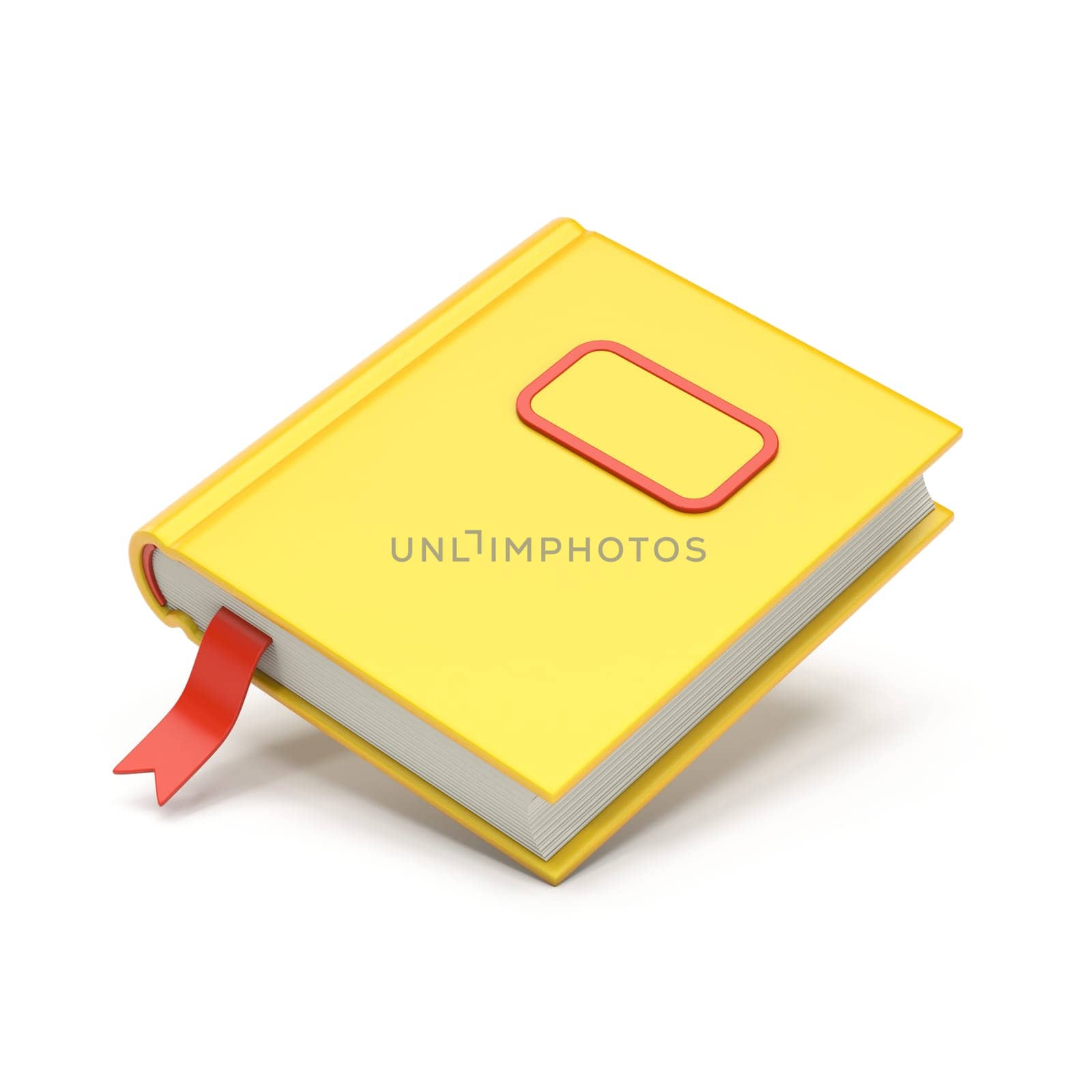 Yellow eBook with red bookmark 3D rendering illustration isolated on white background