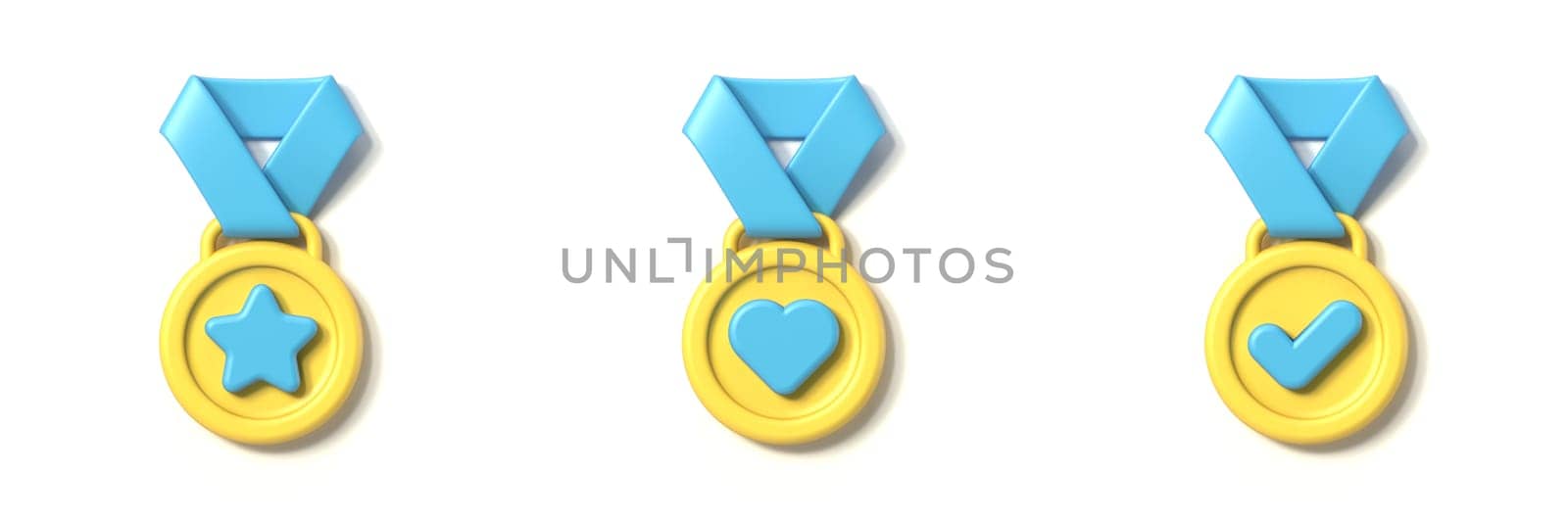 Star, heart and check mark medal icon 3D rendering illustration isolated on white background