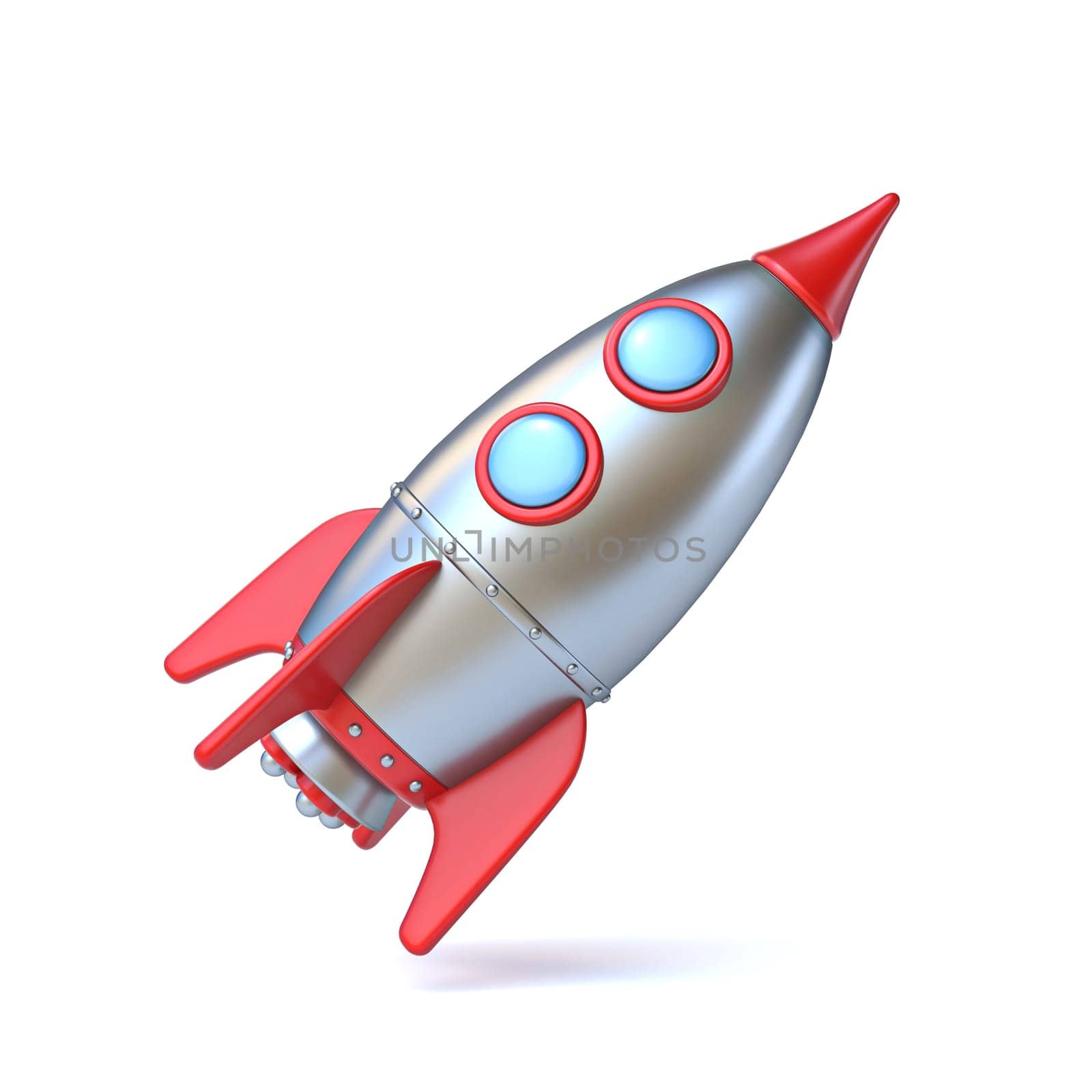 Space rocket toy Side view 3D rendering illustration isolated on white background
