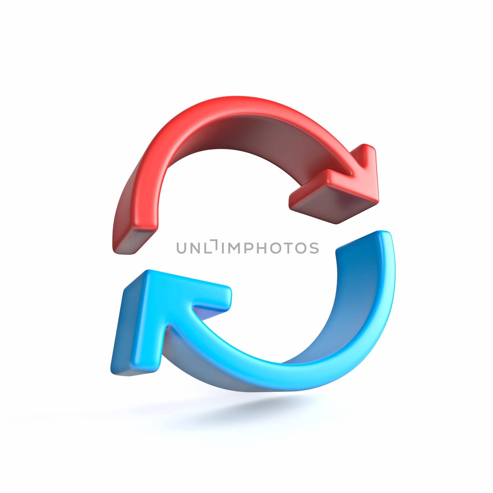 Two arrows circle Side view 3D rendering illustration isolated on white background