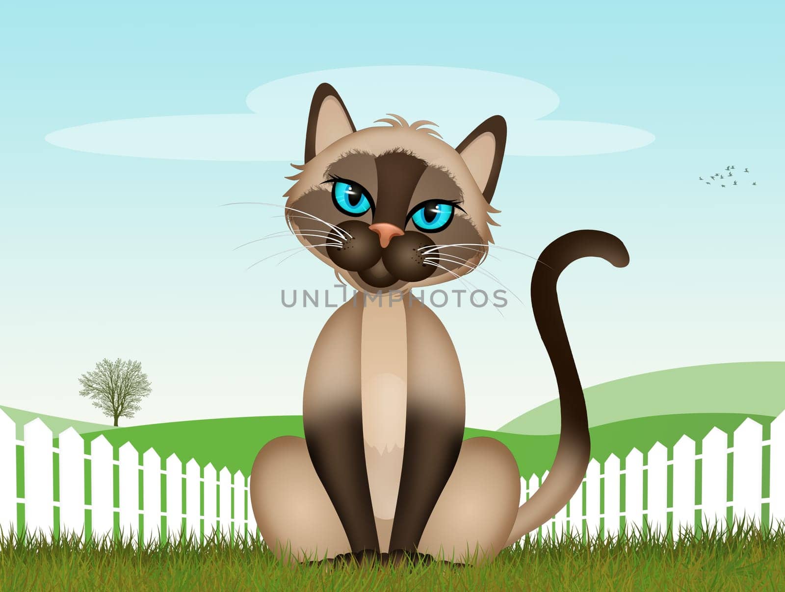 illustration of the Siamese cat in the grass by adrenalina