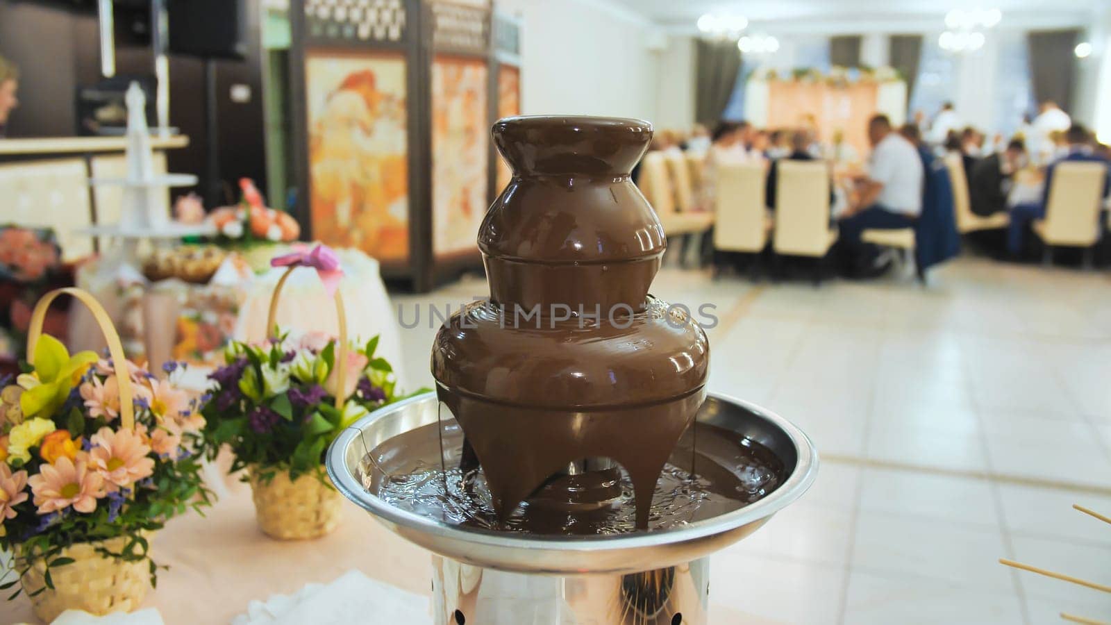 Chocolate fountain at a wedding celebration