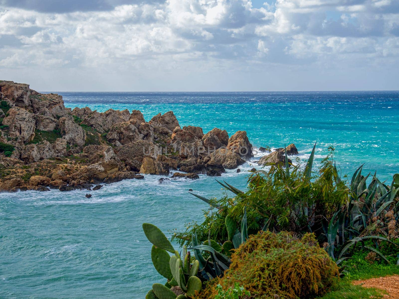 Golden Bay beach, Maltese islands. landscape. windy cloudy weather