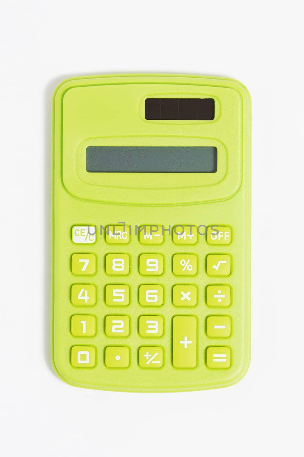 Little green calculator on a White Background.