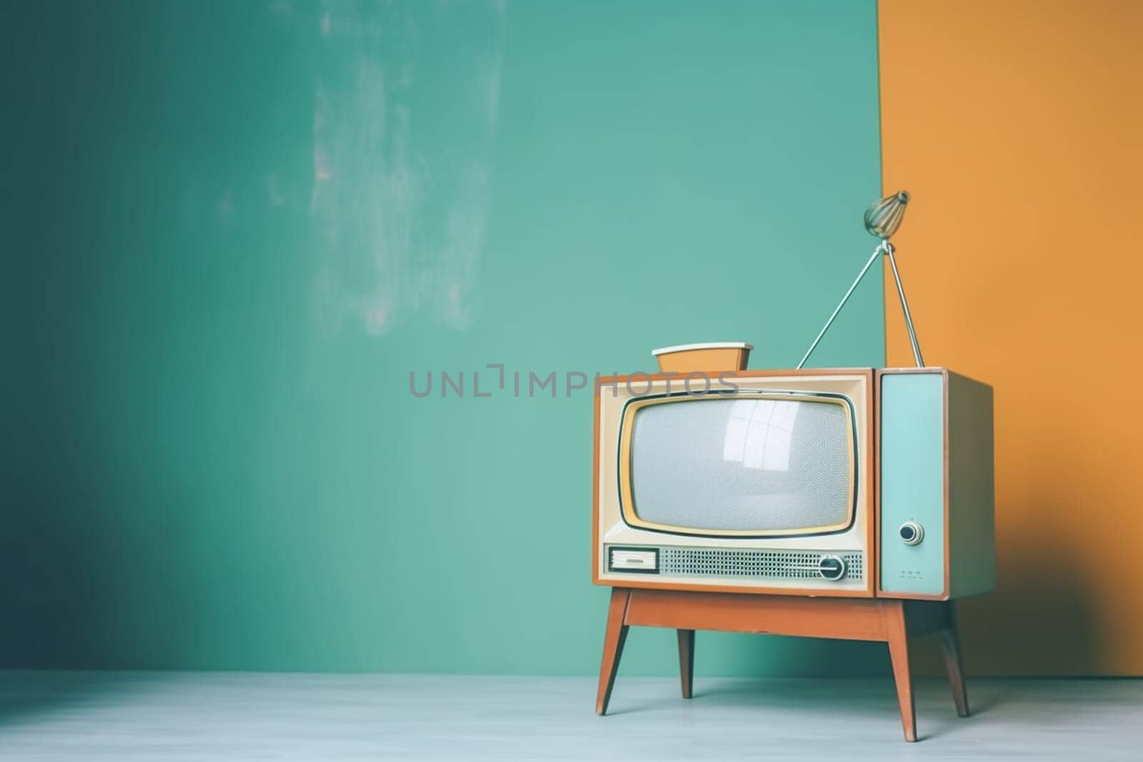 Retro old television on background. 90's concepts. Vintage style filtered photo. Concept on the theme of history, nostalgia, old age. Retro style.