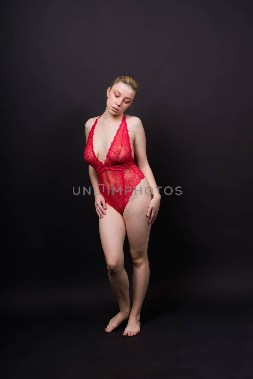 Young woman posing in underwear studio background. Perfect plump body, seductive lingerie. by Zelenin