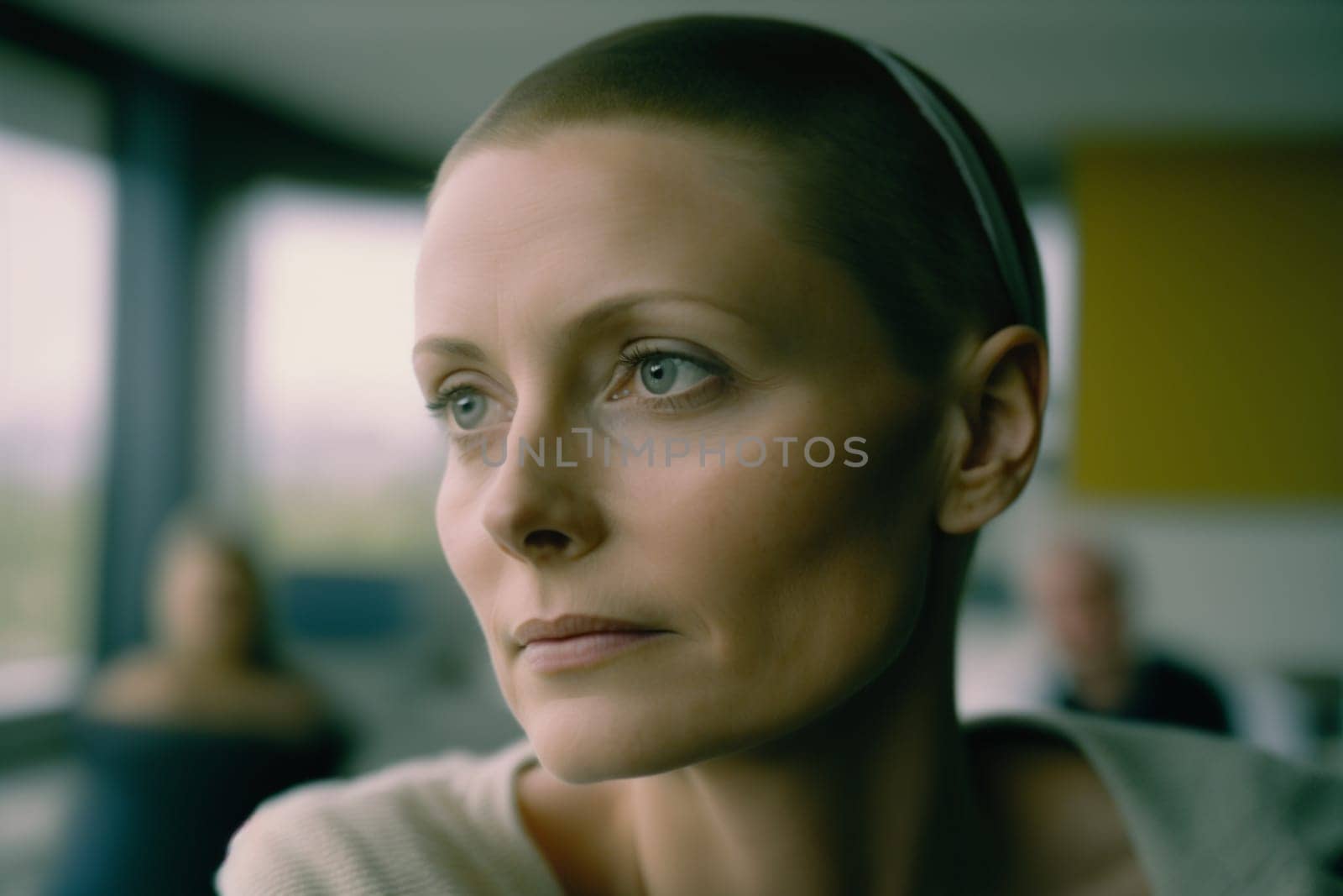 Oncology. Cancer cells. Chemotherapy. Portrait patient feels optimistic, supports sick people, volunteers. Faith in the future. Fighting to win. Treatment and recovery. .