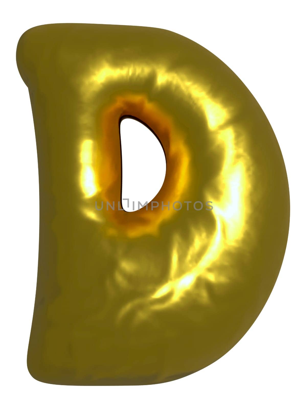 Shiny gold balloon metallic letter D capital, 3D clipart