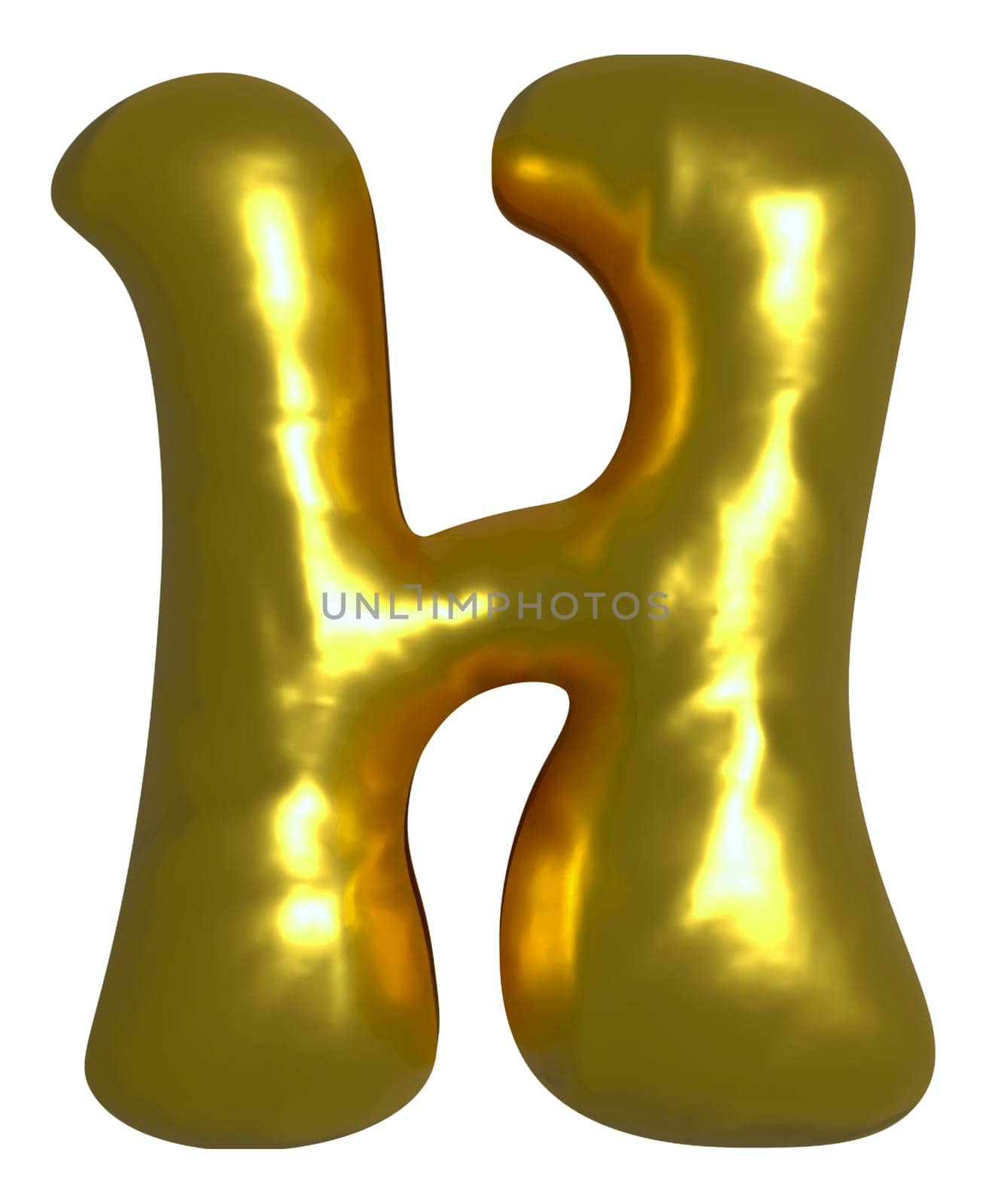 Shiny gold balloon metallic letter H capital, 3D clipart