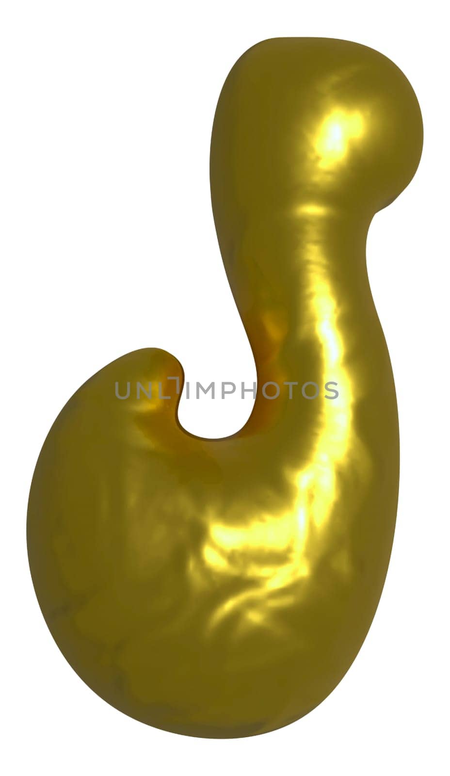 Shiny gold balloon metallic letter J capital, 3D clipart