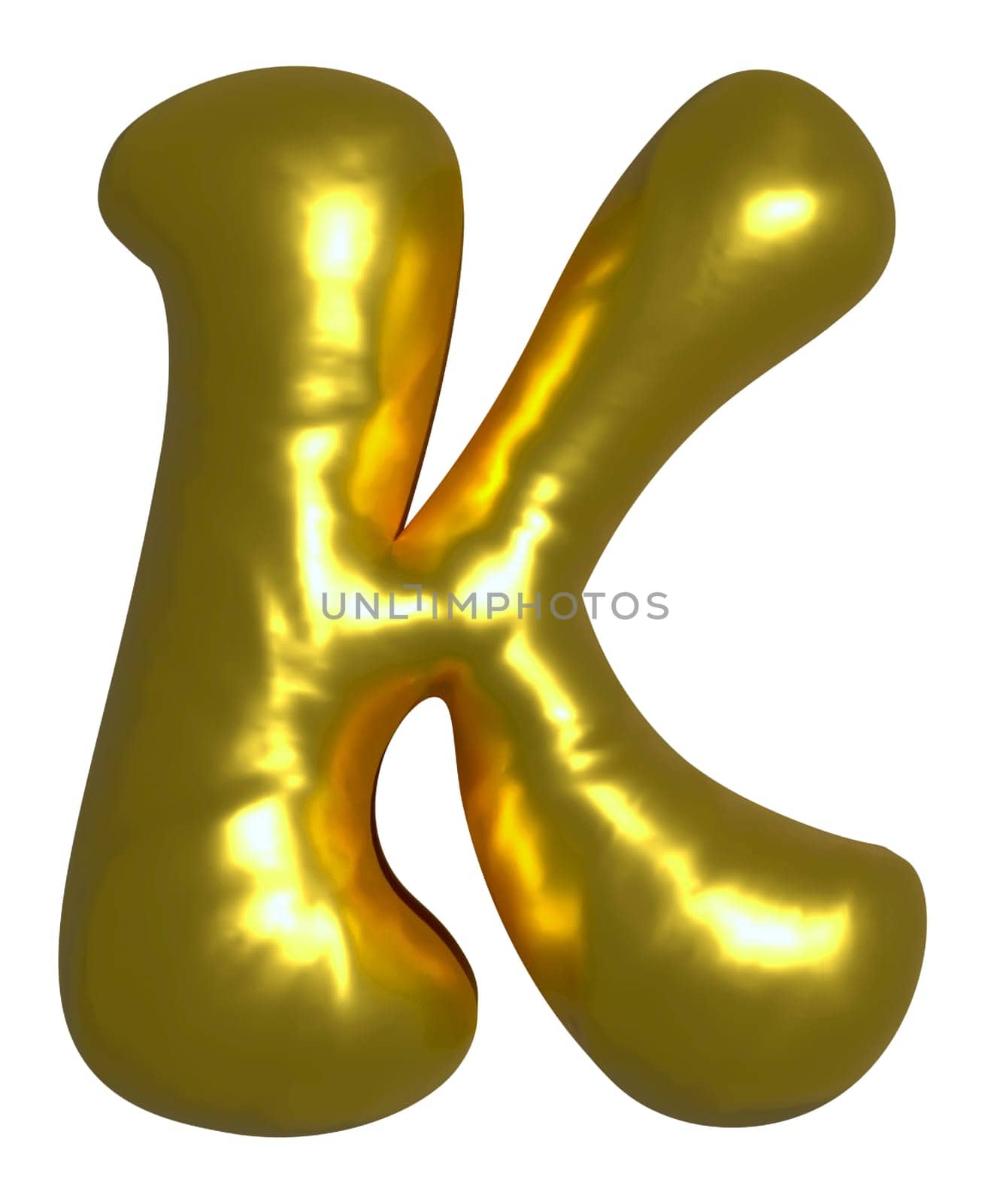 Shiny gold balloon metallic letter K capital, 3D clipart