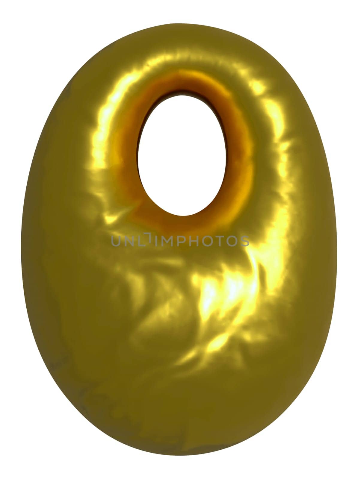 Shiny gold balloon metallic letter O capital, 3D clipart