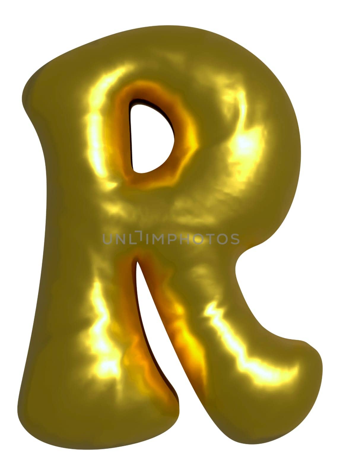 Shiny gold balloon metallic letter R capital, 3D clipart