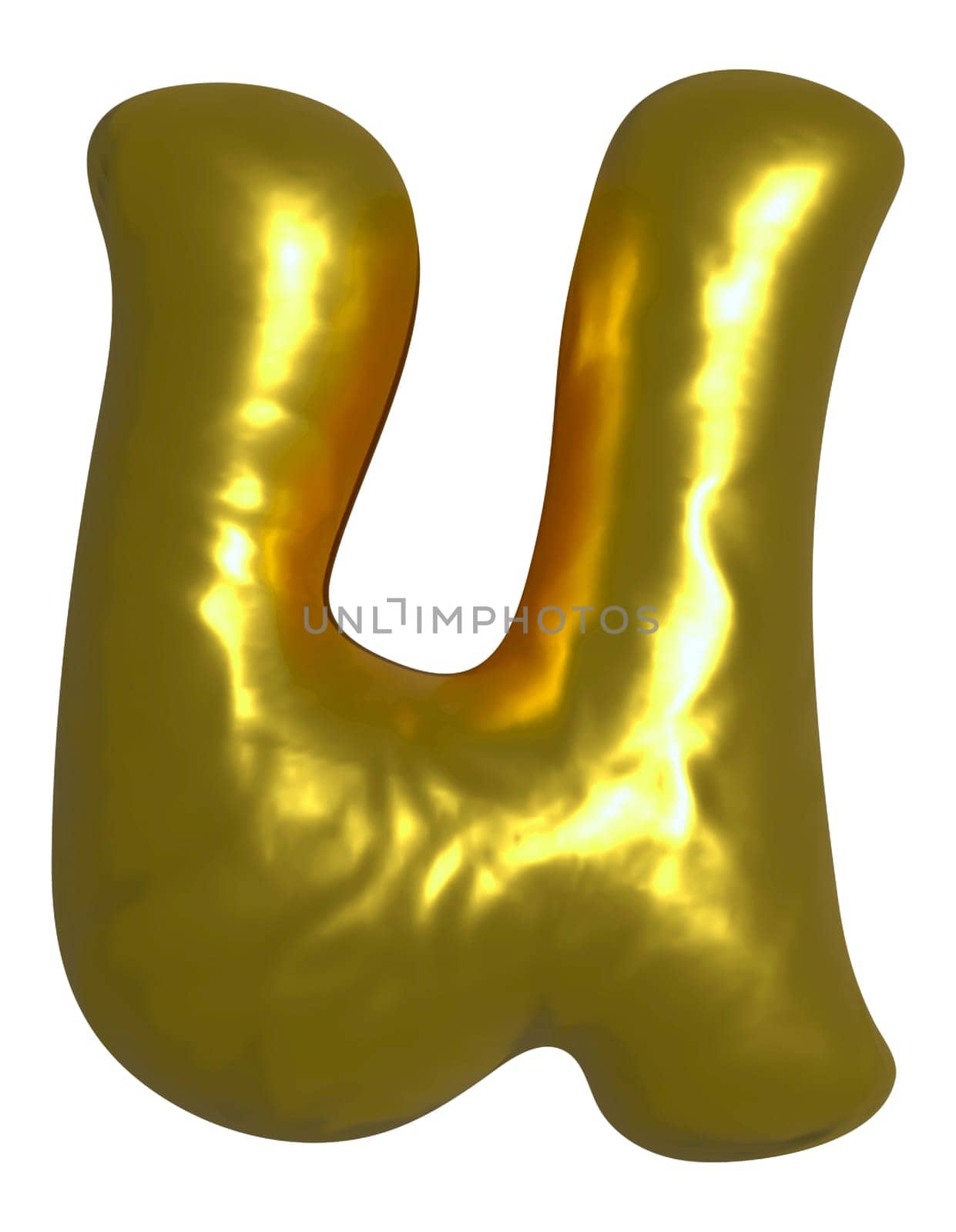 Shiny gold balloon metallic letter U capital, 3D clipart