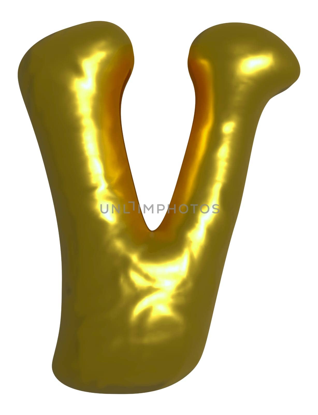 Shiny gold balloon metallic letter V capital, 3D clipart