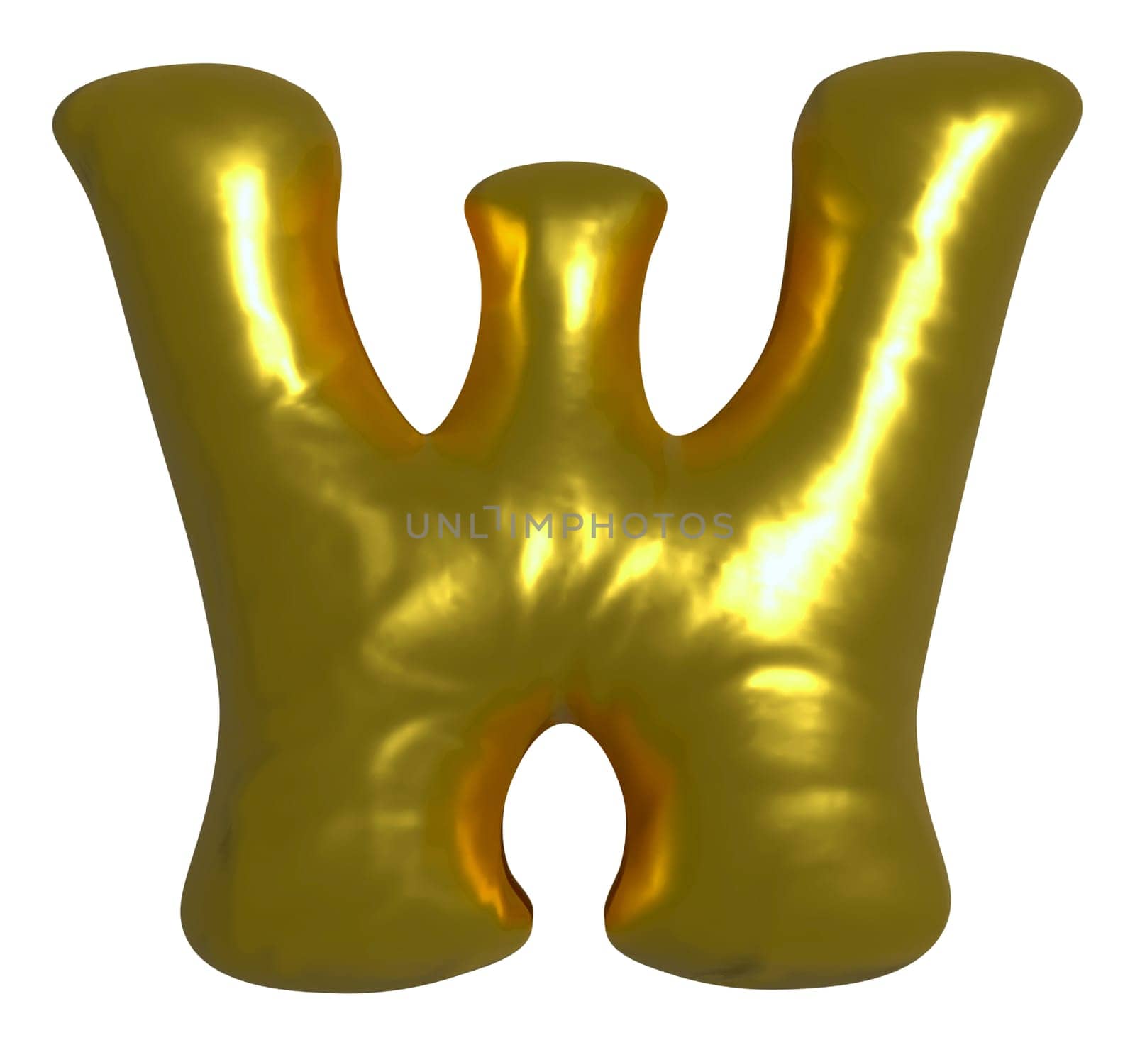 Shiny gold balloon metallic letter W capital, 3D clipart