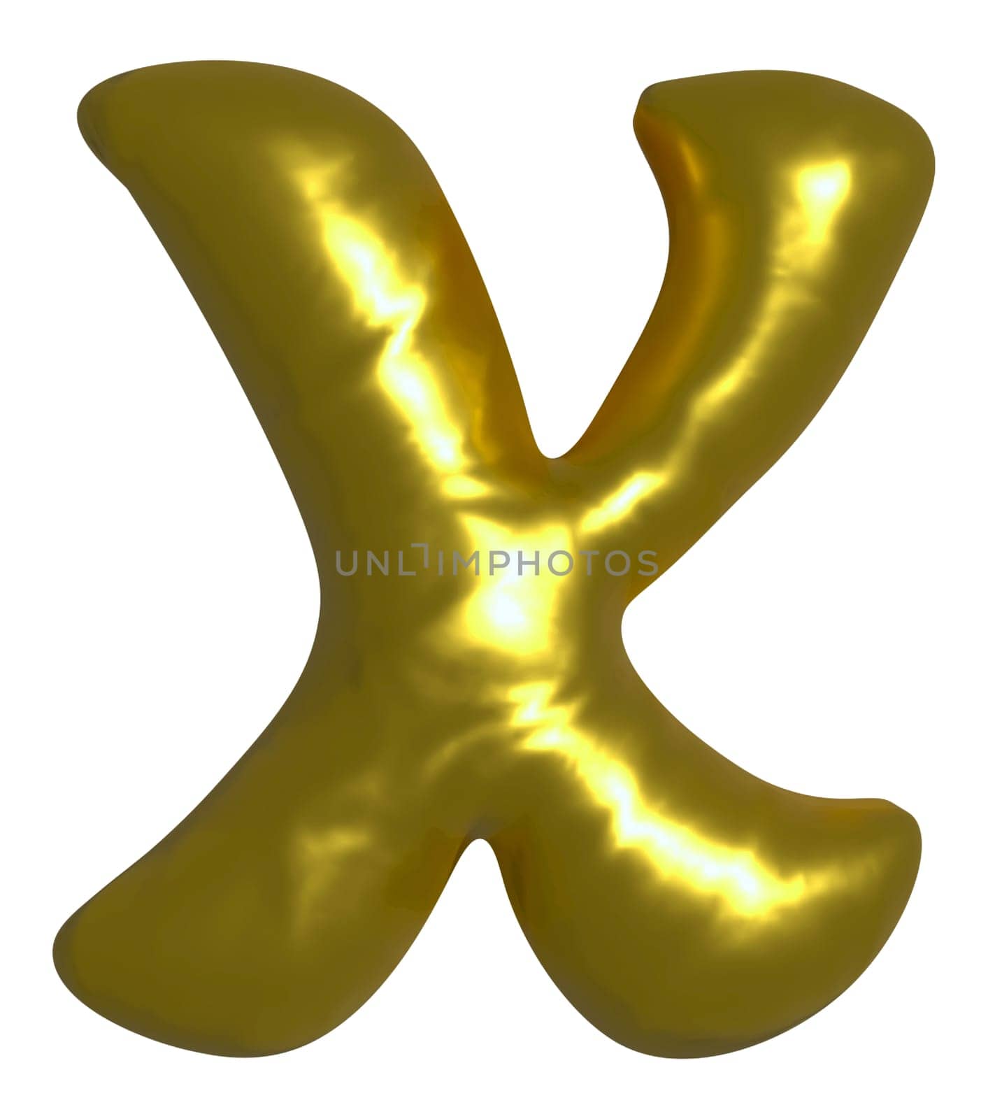 Shiny gold balloon metallic letter X capital, 3D clipart