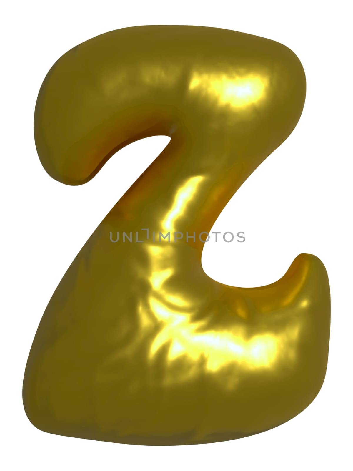 Shiny gold balloon metallic letter Z capital, 3D clipart