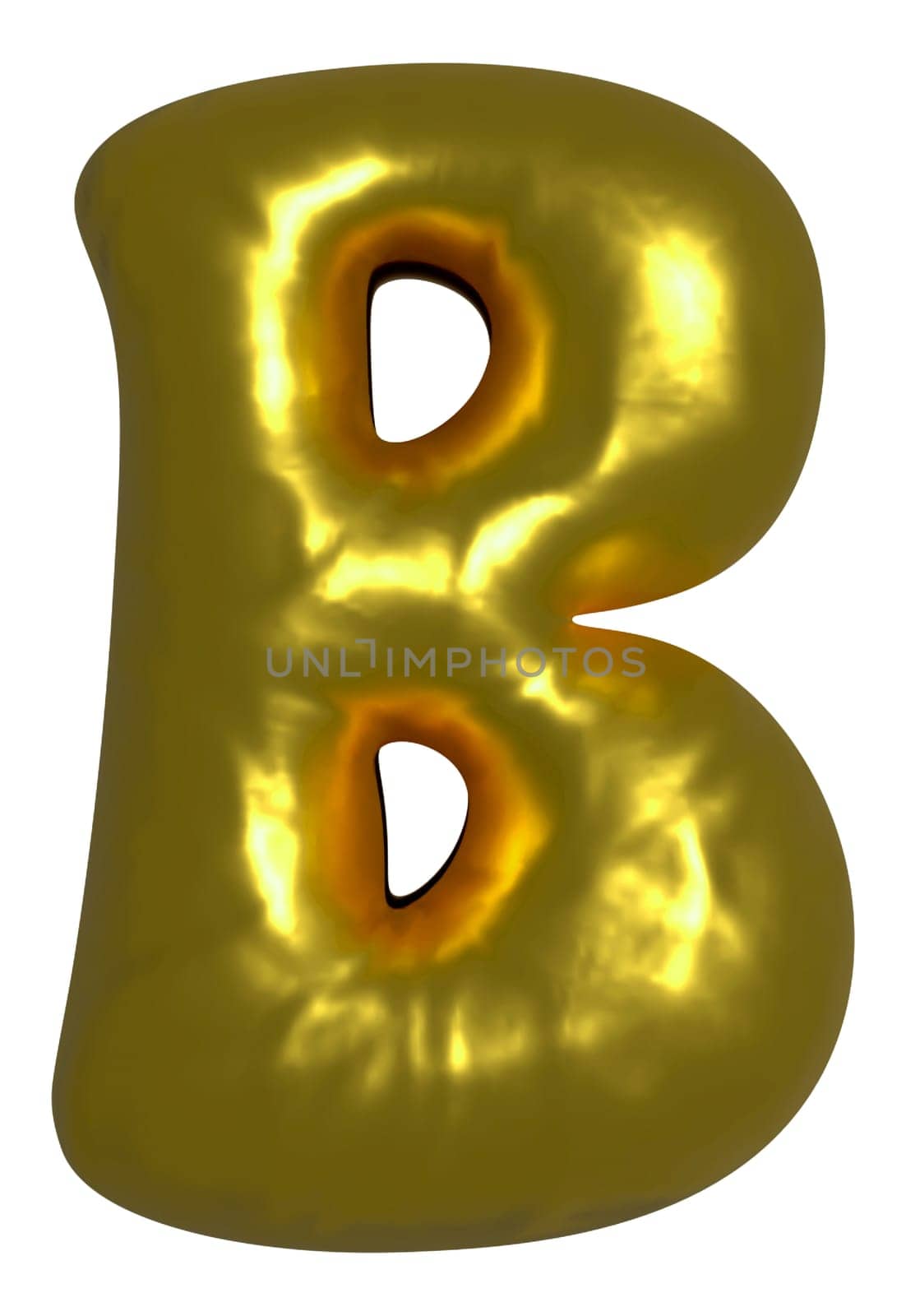 Shiny gold balloon metallic letter B capital, 3D clipart
