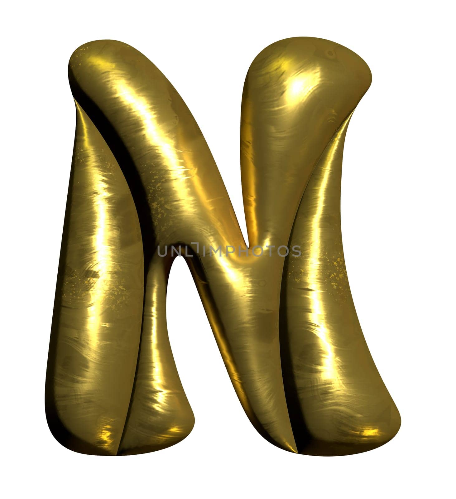 Shiny gold balloon metallic letter N capital, 3D clipart