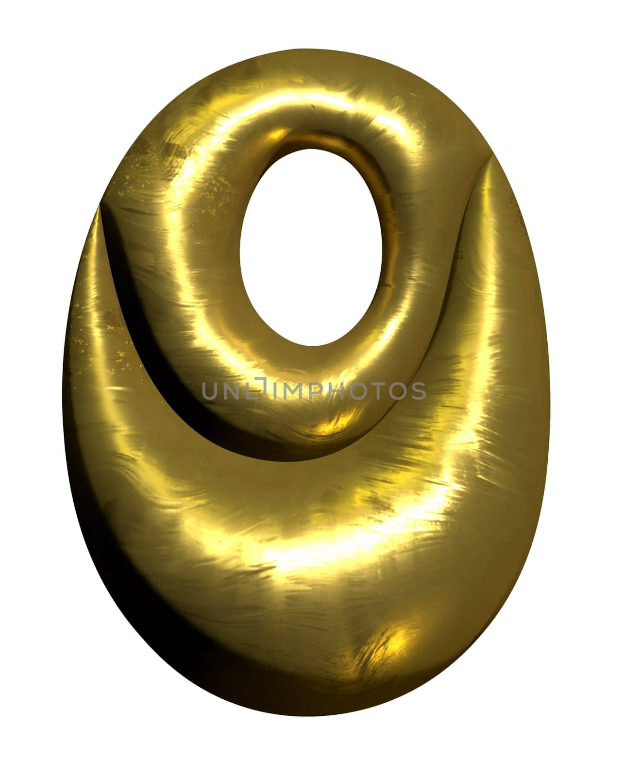 Shiny gold balloon metallic letter O capital, 3D clipart