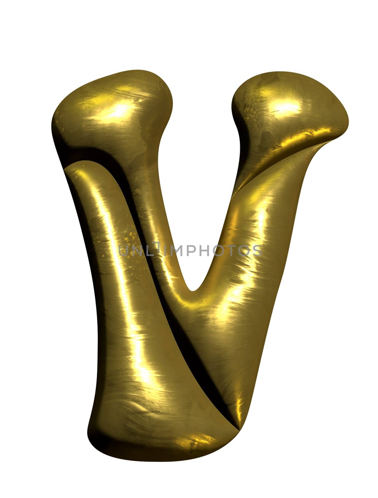 Shiny gold balloon metallic letter V capital, 3D clipart