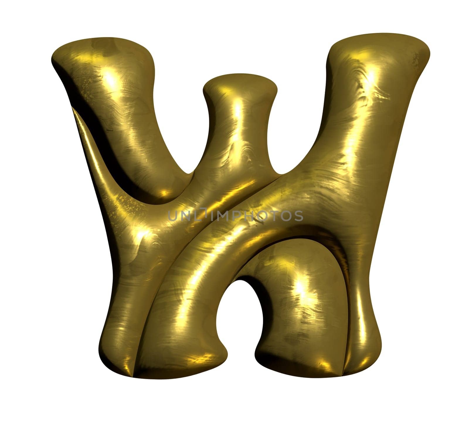 Shiny gold balloon metallic letter W capital, 3D clipart