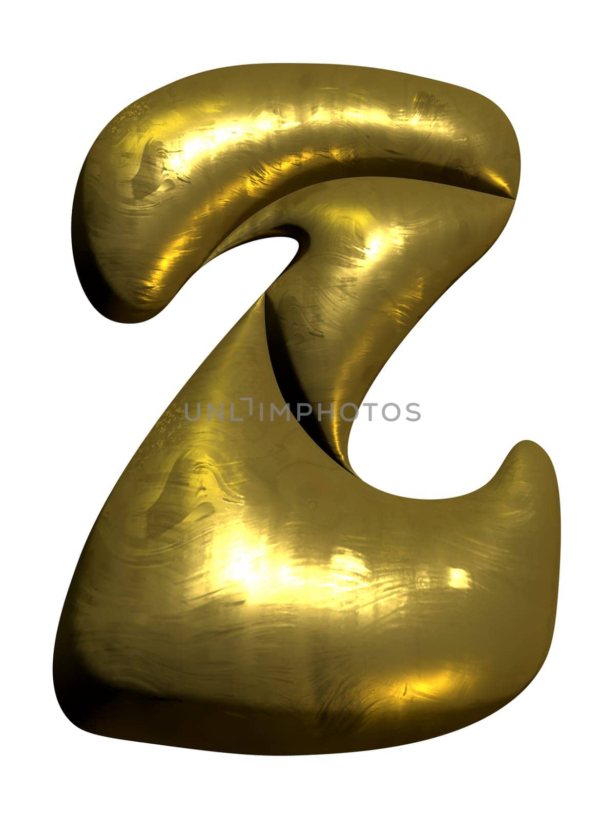 Shiny gold balloon metallic letter Z capital, 3D clipart
