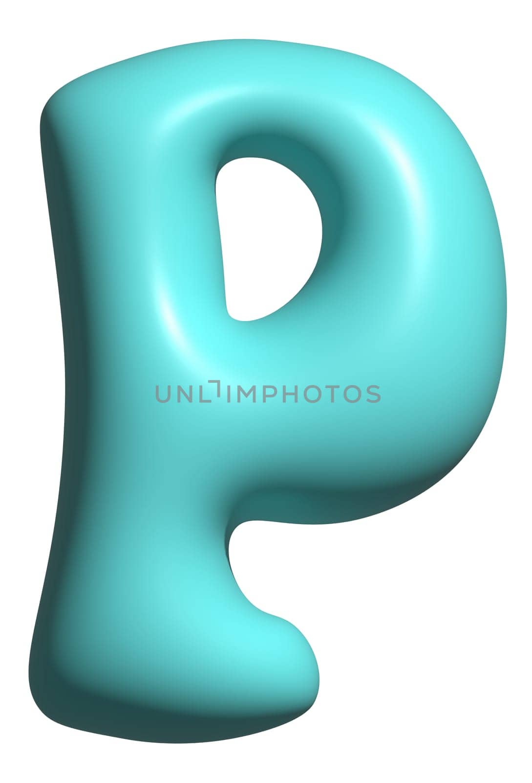 Blue balloon letter P capital, 3D alphabet display font