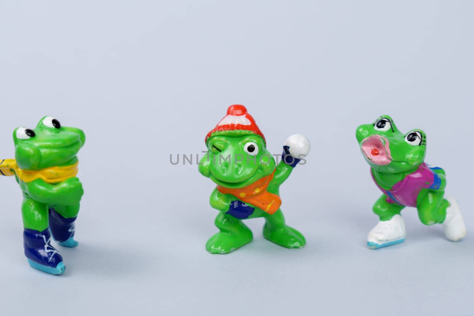 Tyumen, Russia-February 15, 2023: Kinder Surprise frogs. Kinder surprise toy. sweet gift. Hobby. Kinderfilia collecting childrens toys