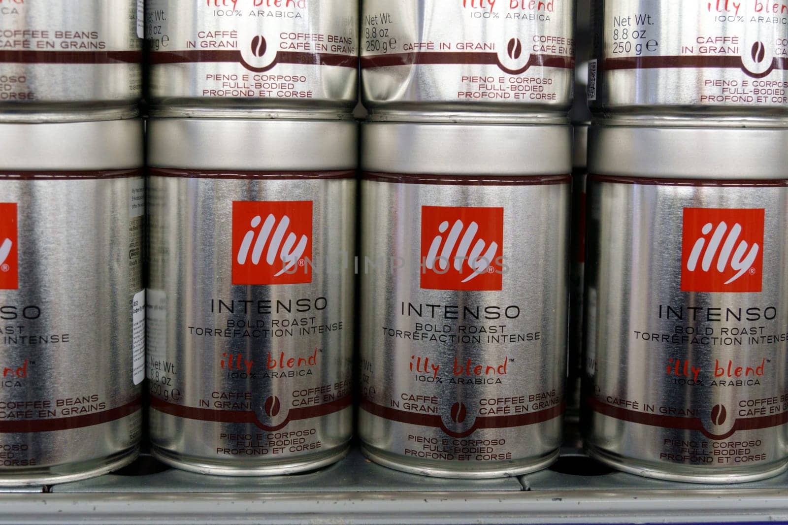 Tyumen, Russia-March 17, 2023: Illy Intenso coffee in a can. A unique method of storing coffee is used pressurization.