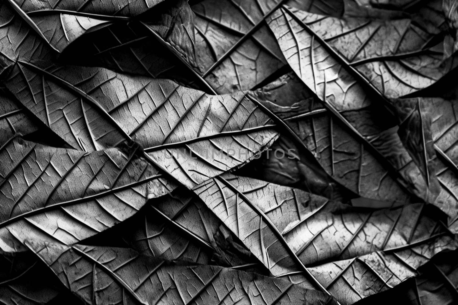 Abstract macro leaf patterns monochrome background. High resolution black and white image.