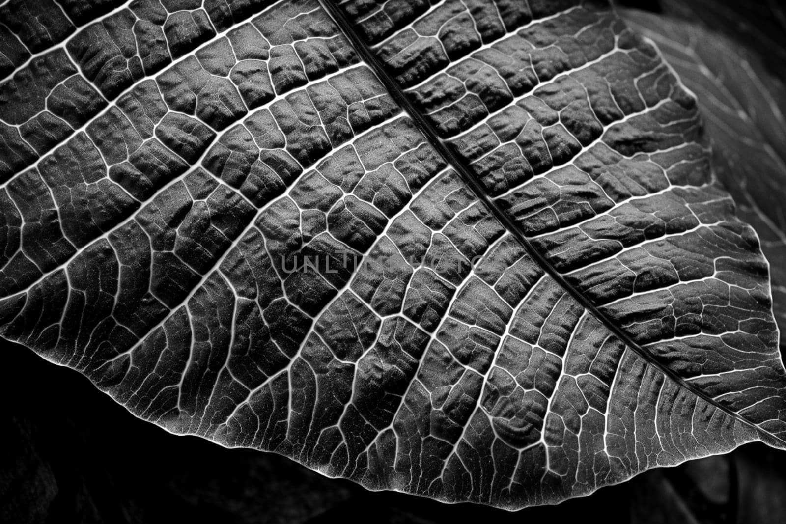 Abstract macro leaf patterns monochrome background. High resolution black and white image.