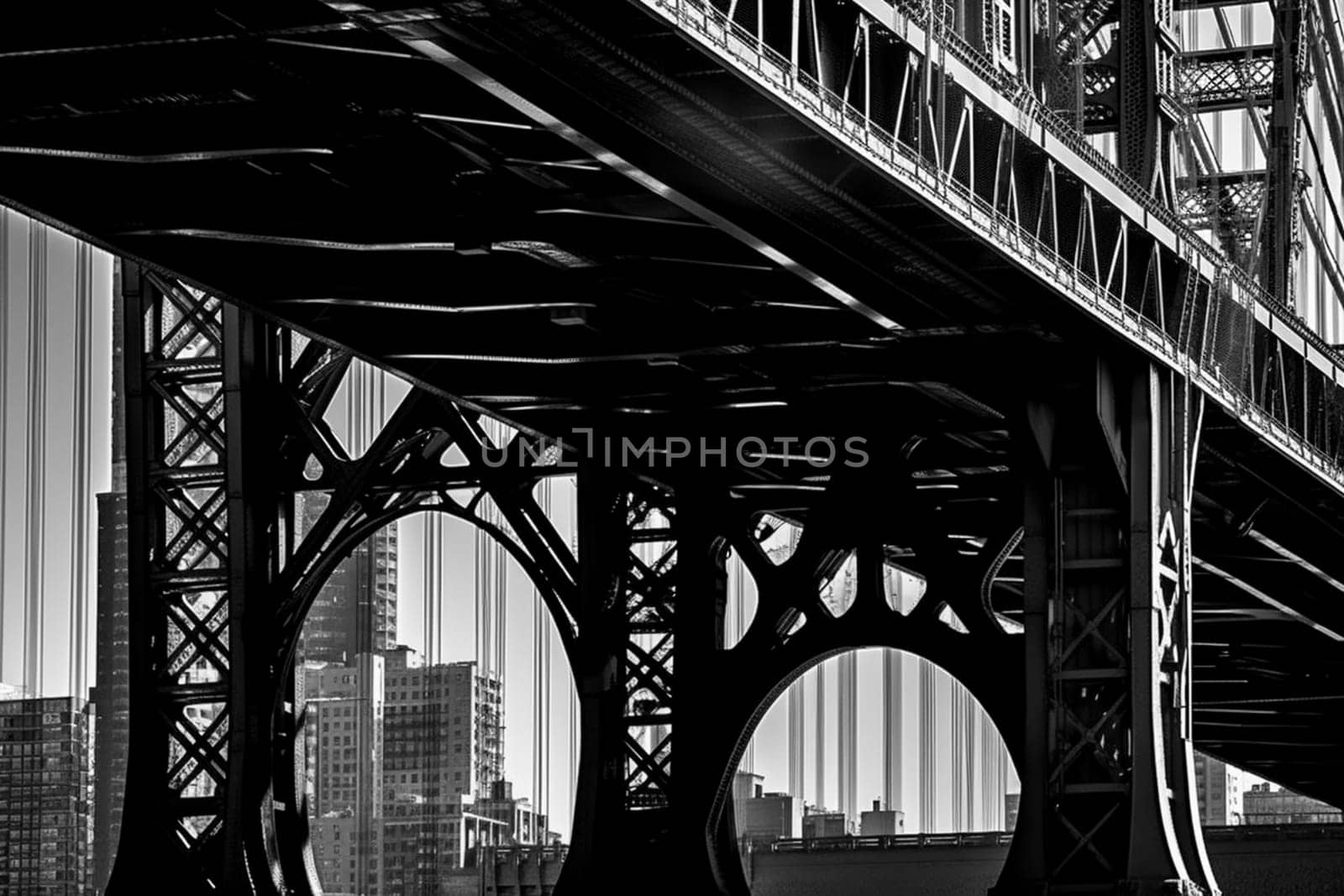 Abstract Bridge close up architectural detail monochrome background. High resolution black and white image.