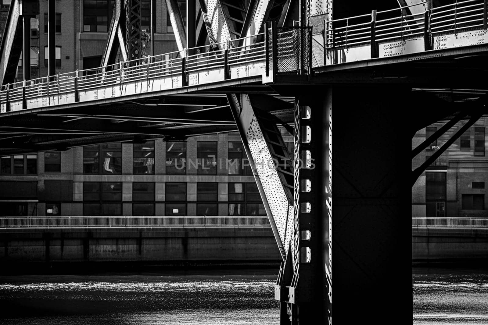 Abstract Bridge close up architectural detail monochrome background. High resolution black and white image.