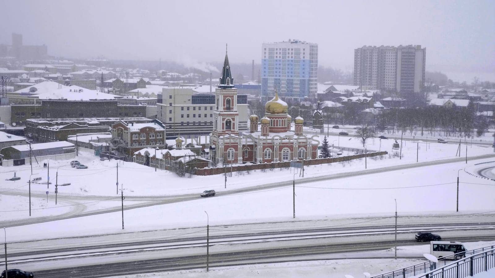 BARNAUL - JANUARY 21 City Barnaul view of the city and church on January 21, 2020 in Barnaul, Russia.