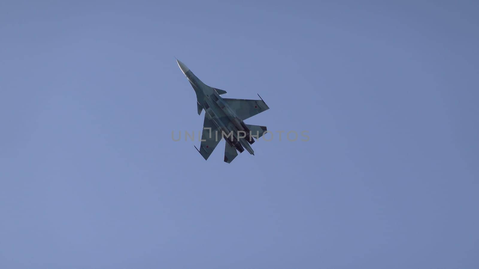 Moscow Russia Zhukovsky Airfield 25 July 2021: aerobatic Su-30 perfoming demonstration flight of the international aerospace salon MAKS-2021.