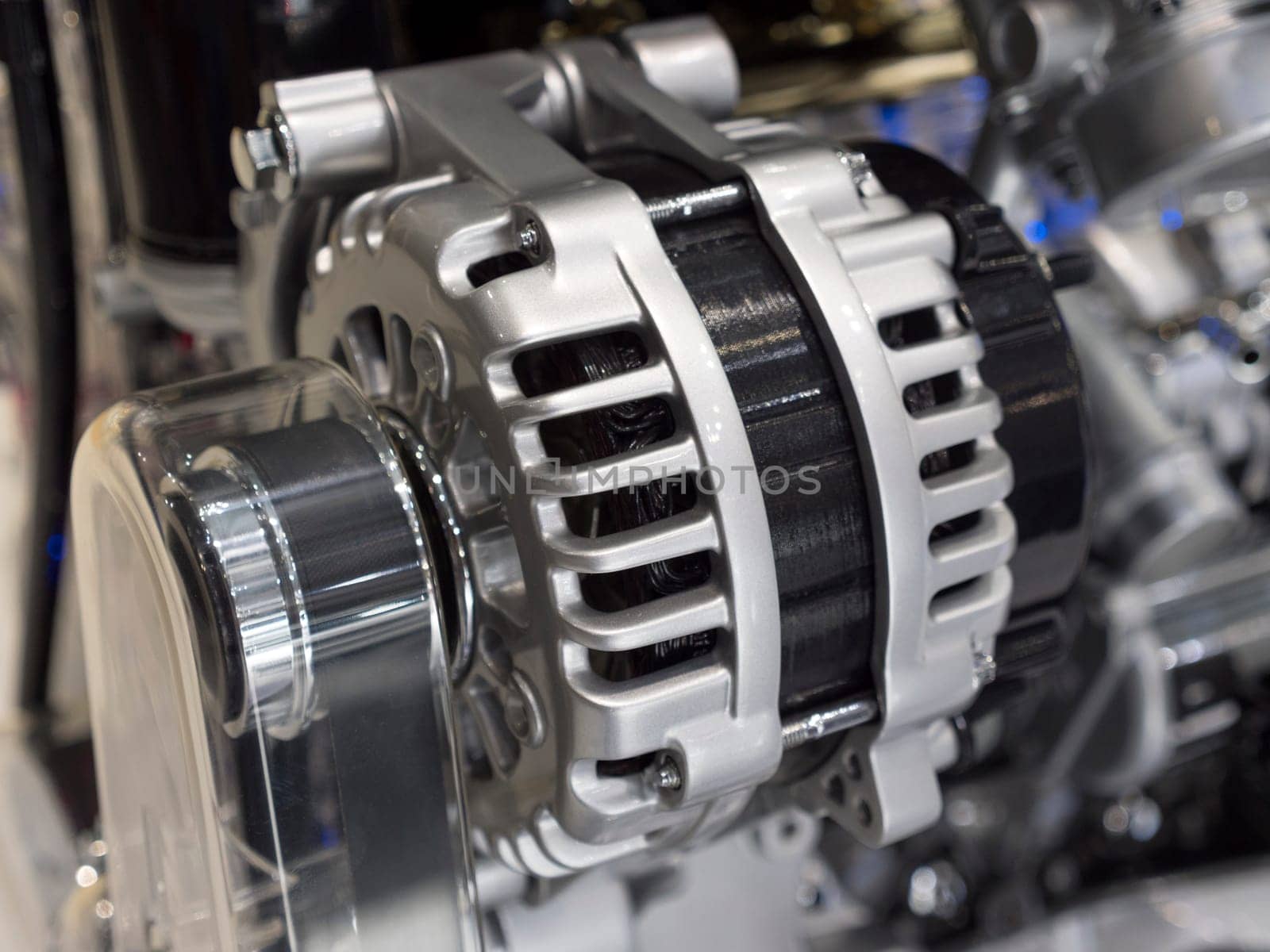 Close up detail of tuned car engine.
