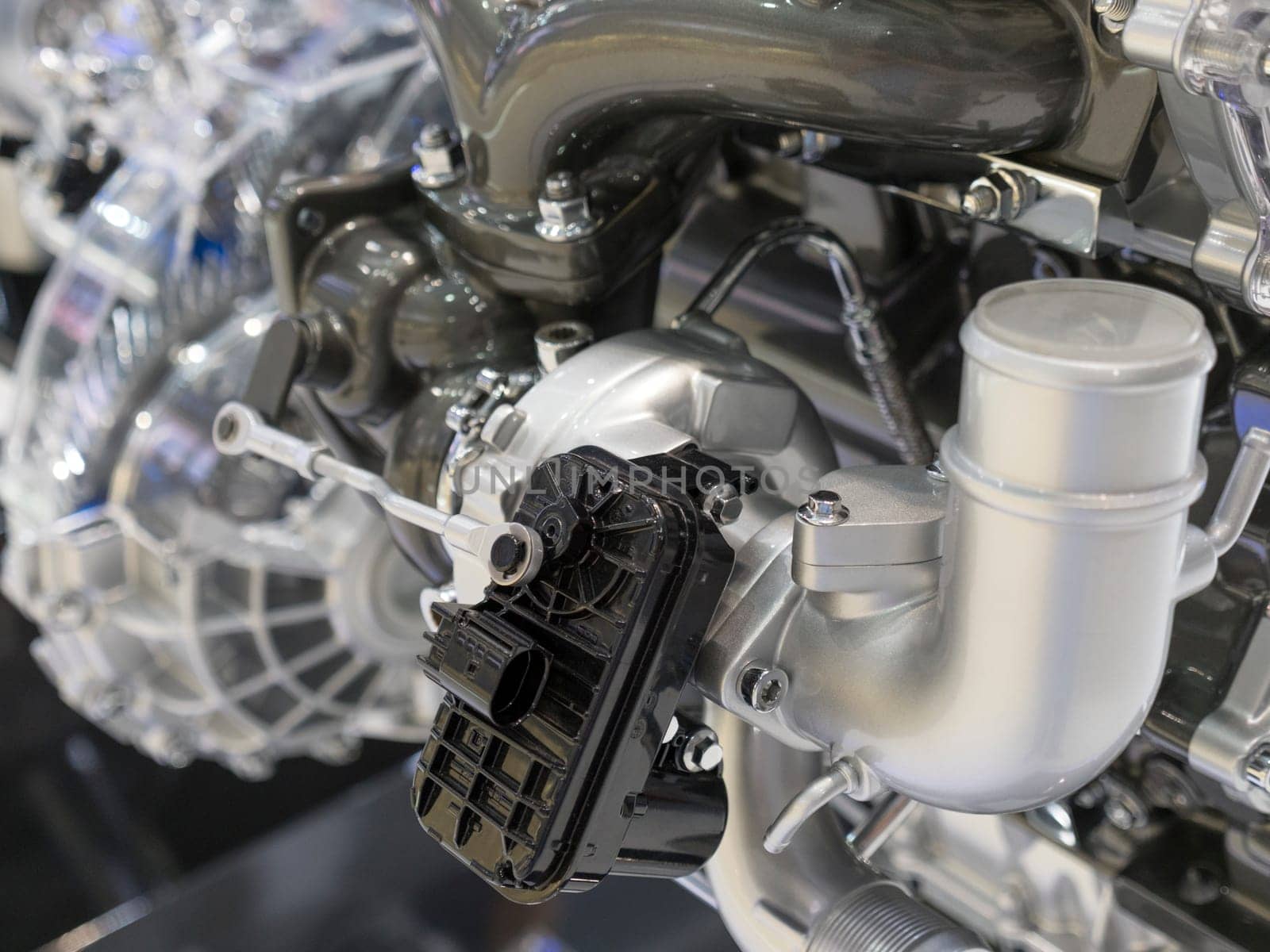 Close up detail of tuned car engine.