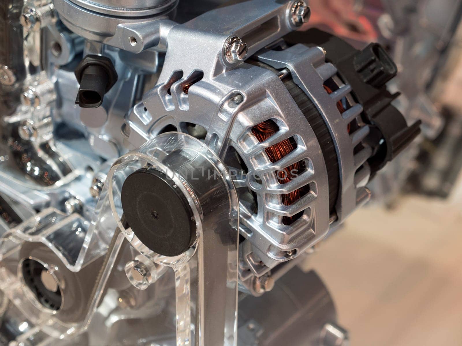 Close up detail of tuned car engine.