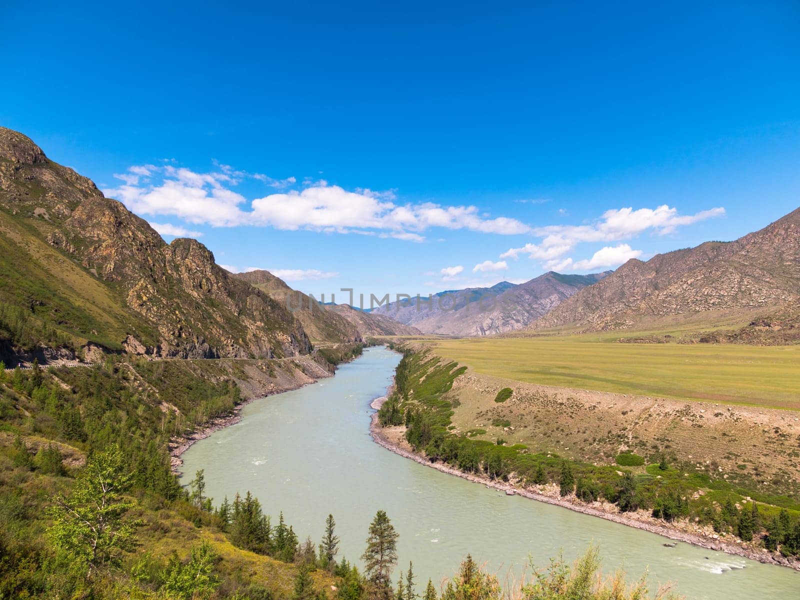 Waves, spray and foam river Katun in Altai mountains Siberia, Russia.