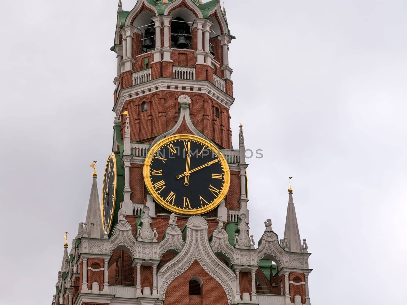 Moscow Kremlin Main Clock named Kuranti on Spasskaya Tower 12 hours . Red Square.