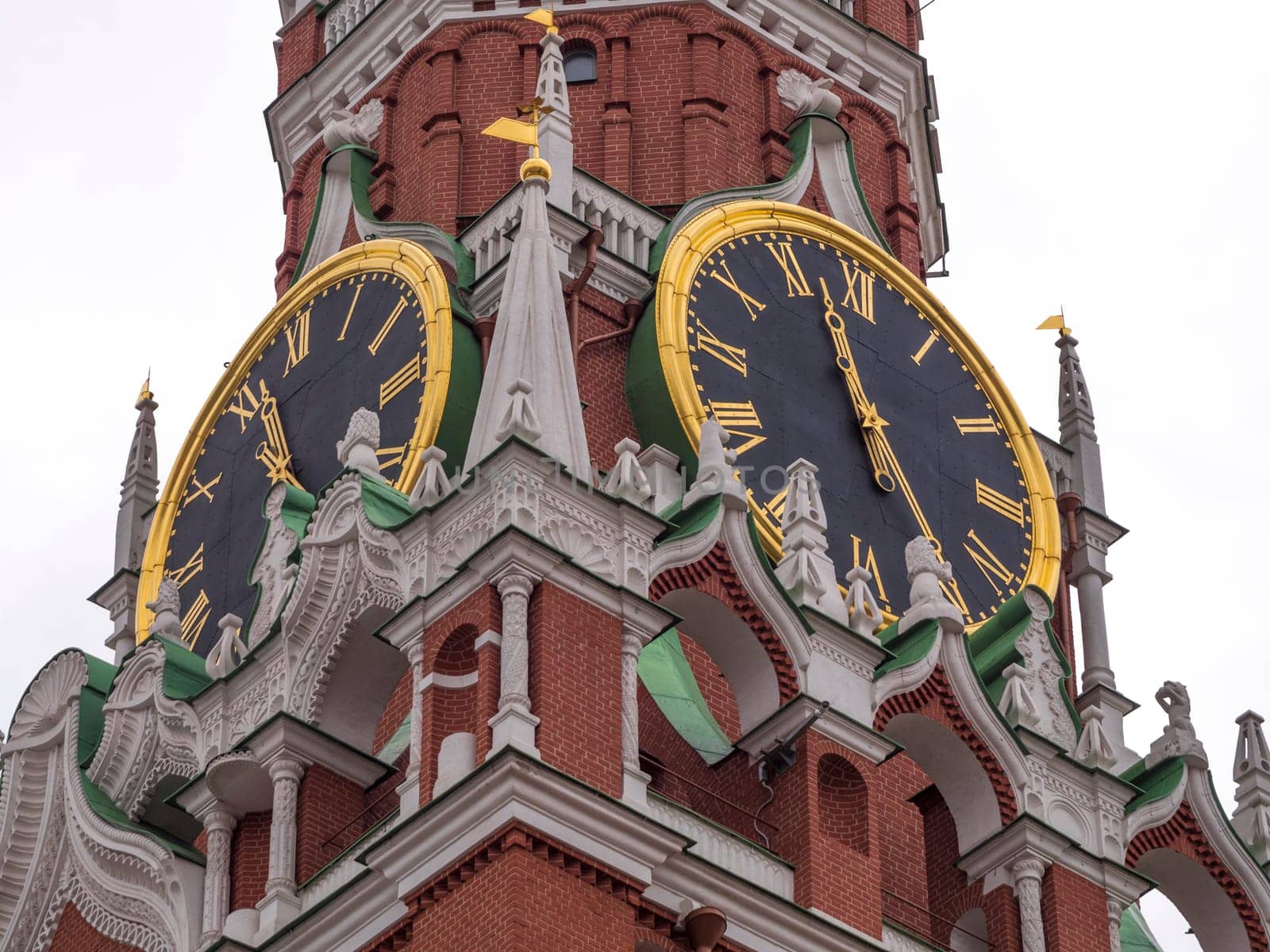 Moscow Kremlin Main Clock named Kuranti on Spasskaya Tower 12 hours . Red Square.
